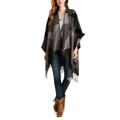 Ariat Printed Fringe - Poncho Zwart Dames - 18699-149